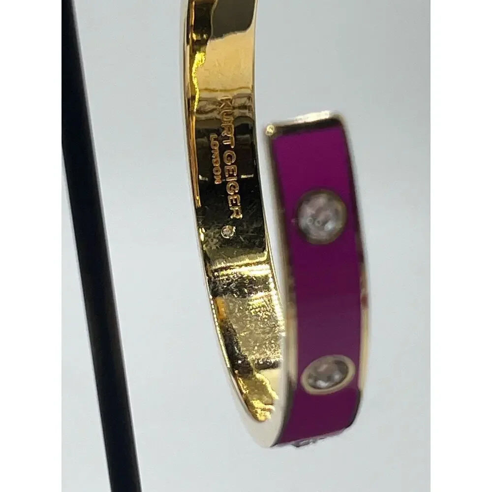 Kurt Geiger‎ Signed Fuchsia Enamel Eagle & Crystal Hoop Post Earrings